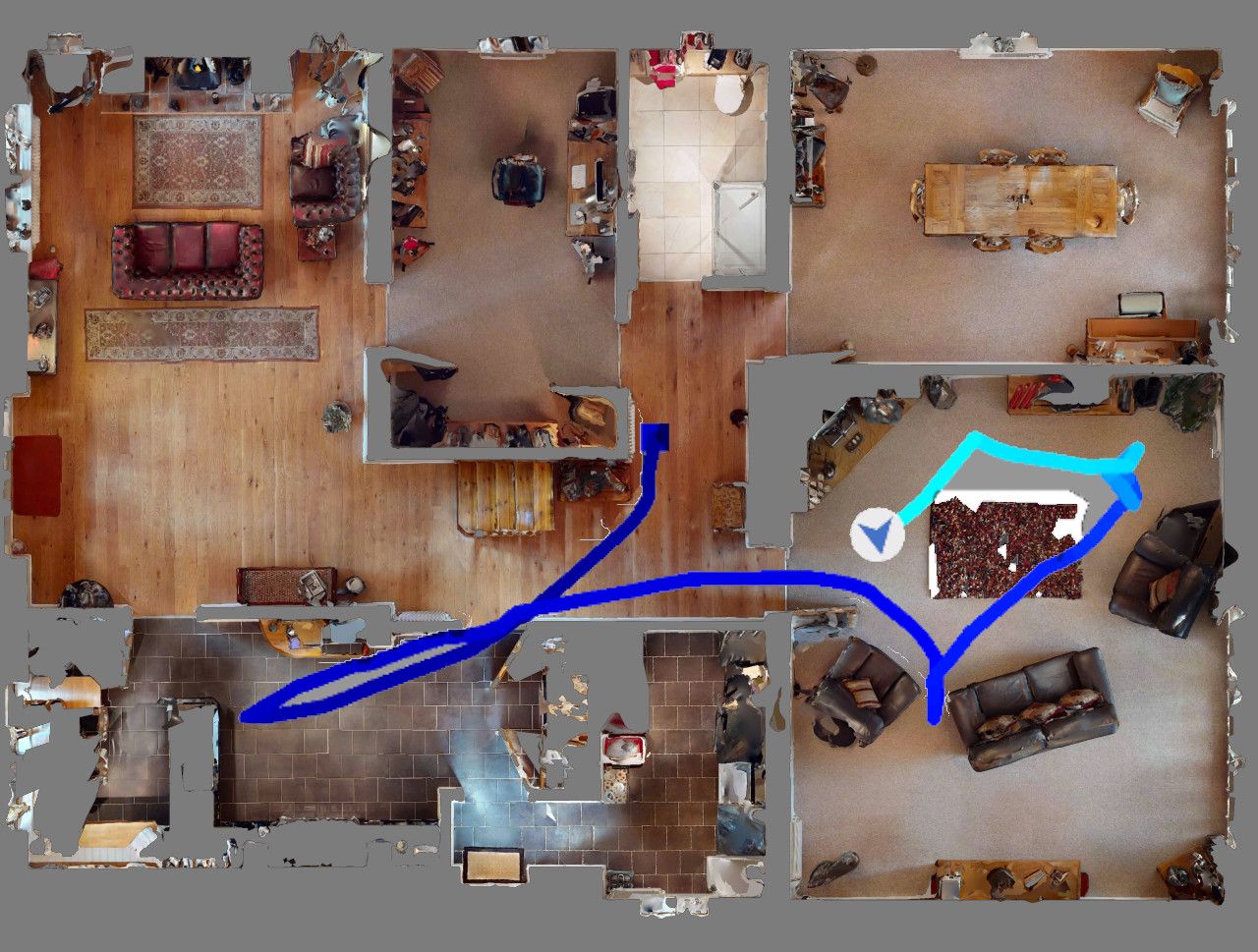 EPOS-VLM combined trajectory visualization for HM3D test scene 77mMEyxhs44.
